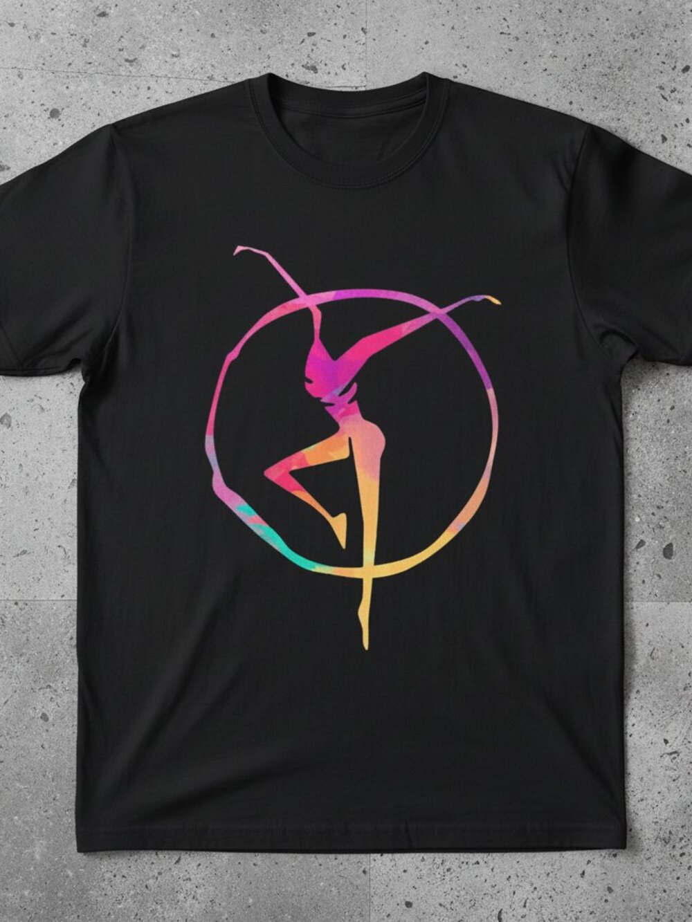 Colorful Gymnast Silhouette Graphic T-Shirt – Artistic Dance Tee – Black Unisex